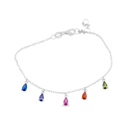 Billede af By Pind armbånd sølv rhodineret "Rainbow" med farvet zirkoniasten (16-18,5cm)