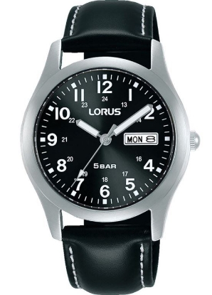 Billede af Lorus Classic herreur stål sort skive sort læderrem 38mm 5bar