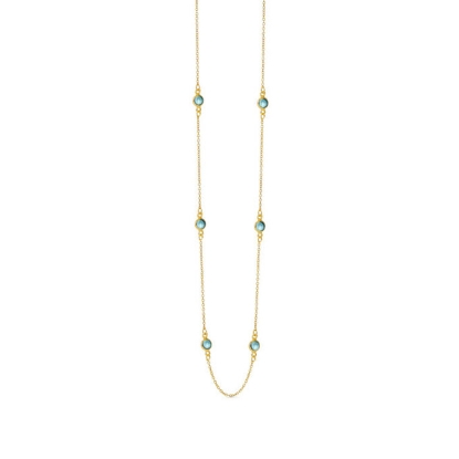 Billede af Susanne Friis Bjørner halskæde sølv forgyldt cabochon London blå krystal (45cm)