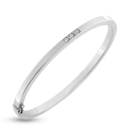 Billede af Armring, 3 brillanter ialt 0,12 ct. w/vs. massiv med chener & lås, 14 kt. hvg.