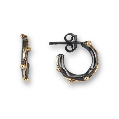 Billede af By Birdie Zeus ørecreoler sort rhodineret sølv m.14kt kugler