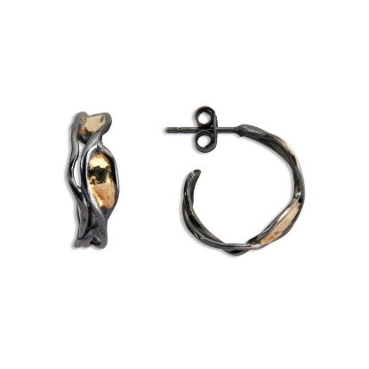 Billede af By Birdie "Nebula" small ørecreoler sort rhodineret sølv m.18kt.