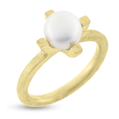 Billede af Ring perle, 4 grabber, fv. kult. perle 7½-8 mm. 925s forgyldt (forgyldning vil blive slidt af ved brug !)