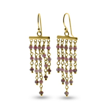 Billede af By Pind Colorful ørehænger sølv forgyldt med pink turmelin og rhodolit