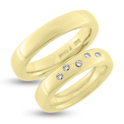 Billede af Vielses & Forl. ringe 14 kt., damering isat  5* 0,01 ct.