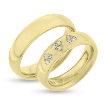 Billede af Vielses & Forlovelses ringe, damer. 3 hjerter med 3 brill. a 0,015 w/vs. fattet i hjerter