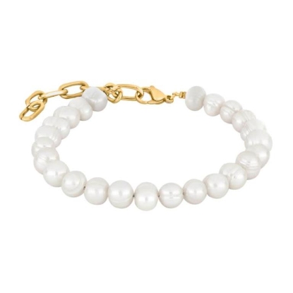 Billede af Nordahl Andersen SON armbånd stål gulddoublé m. ferskvandsperler (18-23 cm)