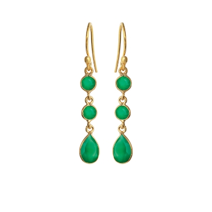 Billede af Susanne Friis Bjørner Ørering sølv forgyldt 3 små vedhæng af facet grøn agat