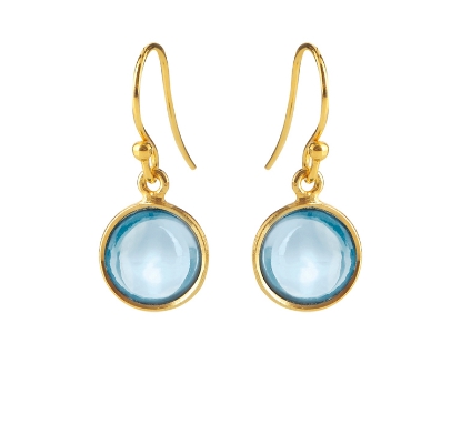 Billede af Susanne Friis Bjørner Ørering sølv forgyldt rund cabochon syntetisk blå topas 10 mm