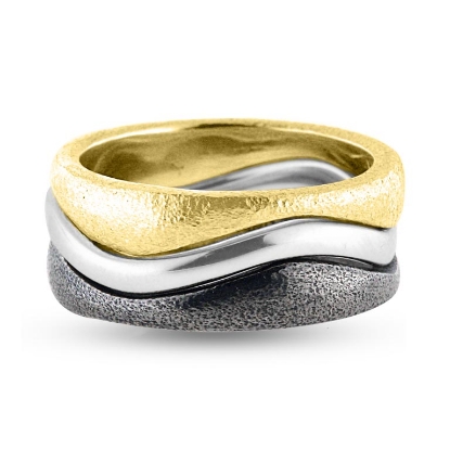 Billede af Collector ringsæt i 8 kt. guld, sølv og oxyderet sølv