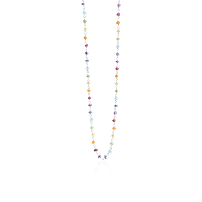 Billede af Susanne Friis Bjørner Halskæde sølv viklet 3-4 mm facetslebne granat, karneol, citrin, peridot, apatit, iolit, ametyst