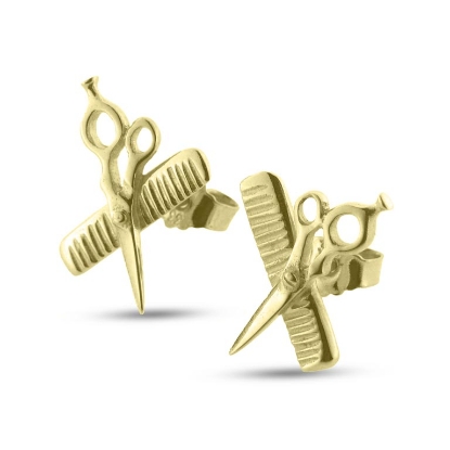Billede af Ørestik/hænger frisørsaks og kam (hj. 16 mm.) 925s. forgyldt  (forgyldning vil blive slidt af ved dagligt brug !)