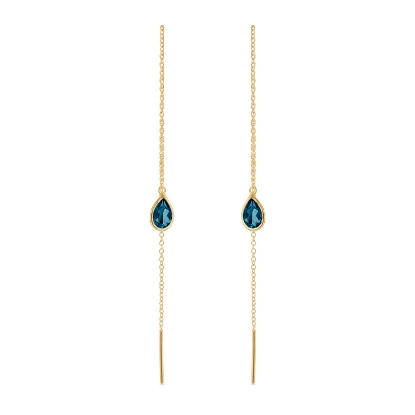Billede af Susanne Friis Bjørner Ørekæde sølv forgyldt mini dråbe facet London blå krystal