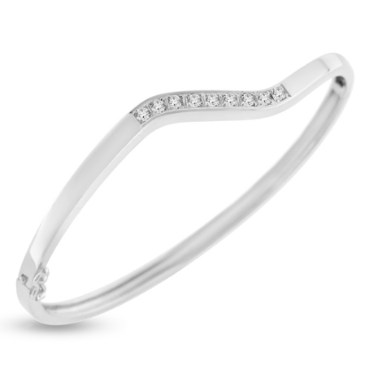 Billede af Armring med chener & lås, bølget overdel, 9* 0,03 w/vs. 14 kt. hvg.