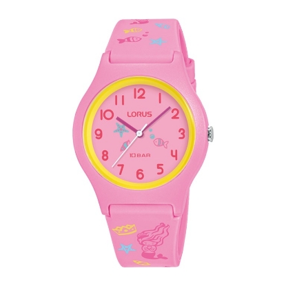 Billede af Lorus Kids børneur stål lyserød silikonerem analog 10bar 34mm