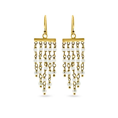 Billede af By Pind Colorful ørehænger sølv forgyldt med hængende ferskvandsperler og månesten