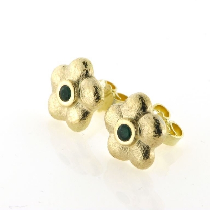 Billede af 1 par ørestik, hyldeblomst med smaragder 14 kt.