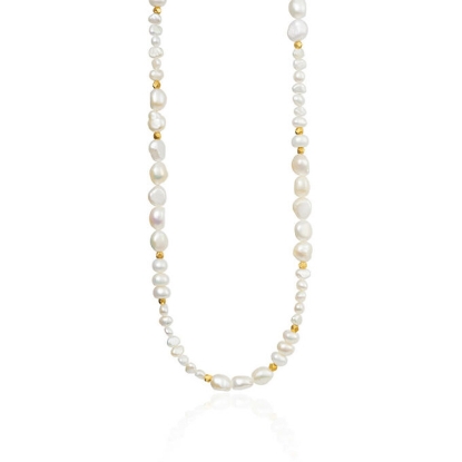 Billede af Susanne Friis Bjørner Halskæde sølv forgyldt med ferskvandsperler og forgyldte facet led 