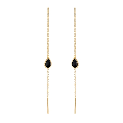 Billede af Susanne Friis Bjørner Ørekæde sølv forgyldt mini dråbe facet sort agat
