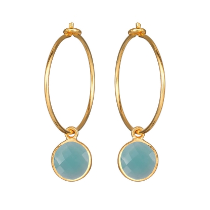 Billede af Susanne Friis Bjørner Creol sølv forgyldt 21 mm med vedhæng af 8 mm facet lyseblå krystal