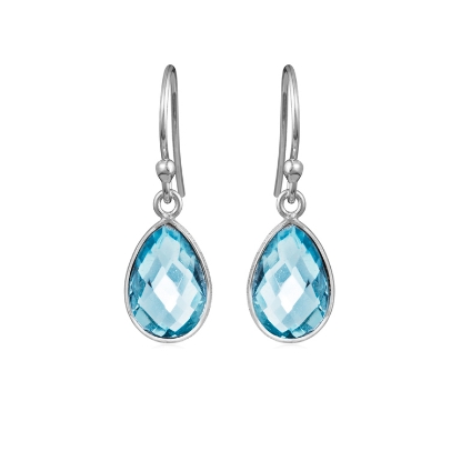 Billede af Susanne Friis Bjørner Ørering sølv dråbe facet blå topas