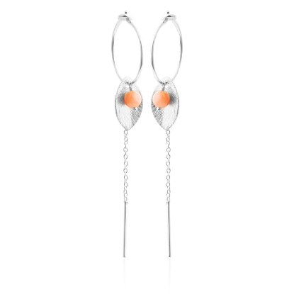 Billede af Susanne Friis Bjørner Creol sølv bukket blad med kæde og laksefarvet søbambus 15 mm