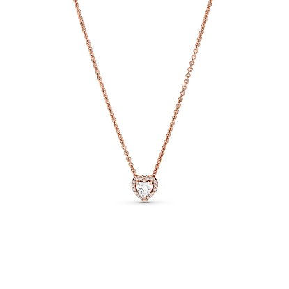 Billede af Pandora Heart Rose halskæde m. klar zirkonia sten rosaforgyldt metalblanding