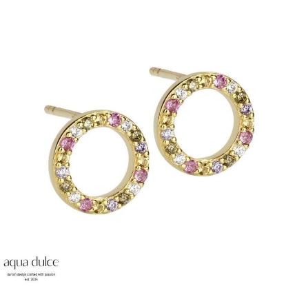 Billede af Aqua Dulce Pastel Circle øreringe forgyldt sølv m. cz (10 mm)