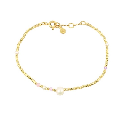 Billede af Hultquist Maya Armbånd sølv forgyldt med lilla miyuki, guld og ferskvandsperler