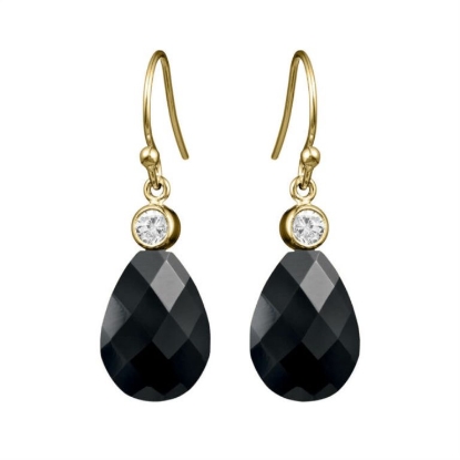 Billede af Susanne Friis Bjørner ørehængere forgyldt sølv m. sort agat og zirconia