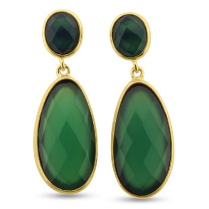 Billede af *By Pind ørehænger sølv forgyldt dråbe grøn agat