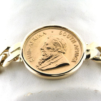 Vis detaljer for Armlænke Panser med Krügerrand mønt, 14 kt. Billede af Armlænke Panser med Krügerrand mønt, 14 kt.