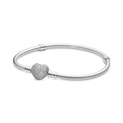 Billede af Pandora Sølv armbånd m hjerteformet lås + cz (16-23cm)