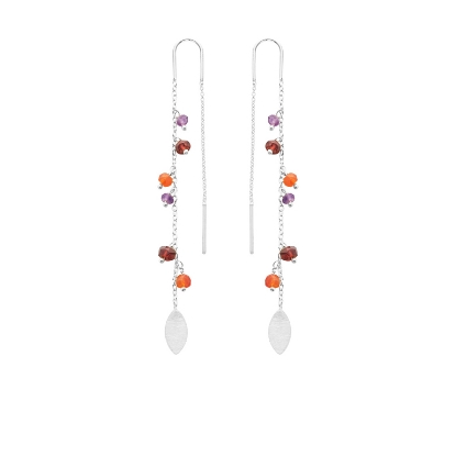 Billede af Susanne Friis Bjørner Ørekæde sølv fast bøjle med granat, karneol, ametyst