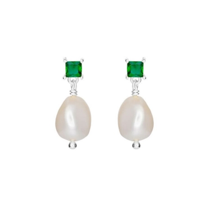 Billede af Susanne Friis Bjørner ørestikker sølv m. ferskvandsperle og grøn cz.