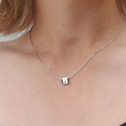 Billede af by Pind halskæde vedh. firkantet m synt zir. sølv rhd 40+5cm