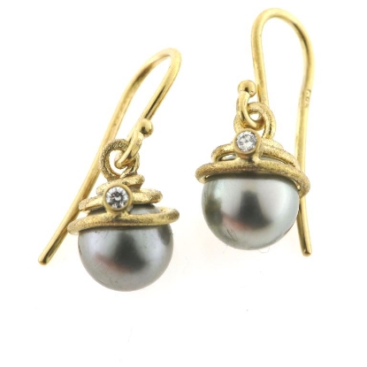 Billede af 1 par ørestikkere sorte tahiti perler og brill. a 0,03 w/vs. 14 kt.