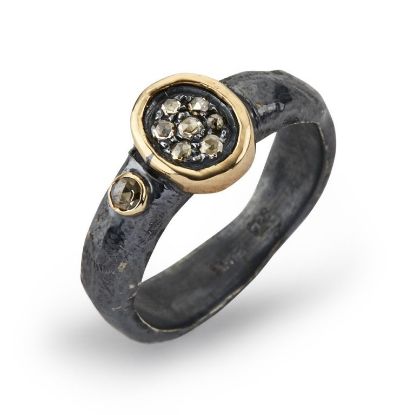 Billede af By Birdie Bronx ring sort rhodineret sølv m.14kt og 0,20 ct brillant (str. 52-60)