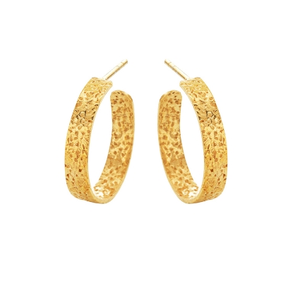 Billede af Susanne Friis Bjørner Creoler sølv forgyldt rå overflade 20mm