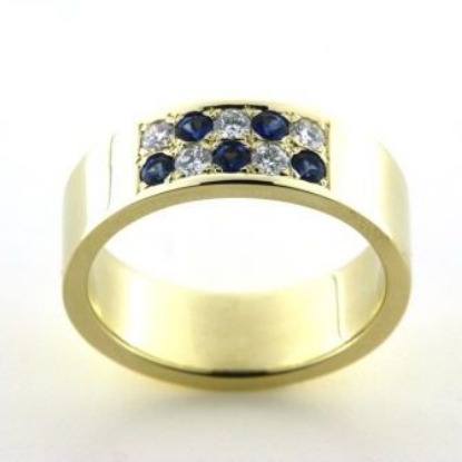 Billede af Ring 14 kt. med 5 brill. a 0,06 tw-vvs + 5 safier a 0,06 ct.