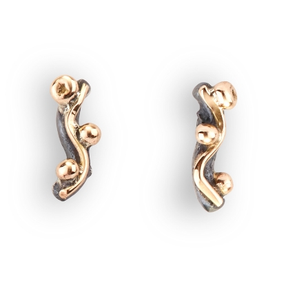 Billede af By Birdie Zeus Pin ørestikkere sort rhodineret sølv m.14kt kugler