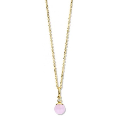 Billede af *Spirit Icons Figaro halskæde forgyldt sølv med pink sten (6mm) + cz 45cm