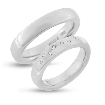 Billede af Vielses & Forl. ringe 14 kt. hvg., damering  isat  7* 0,01 w/vs.