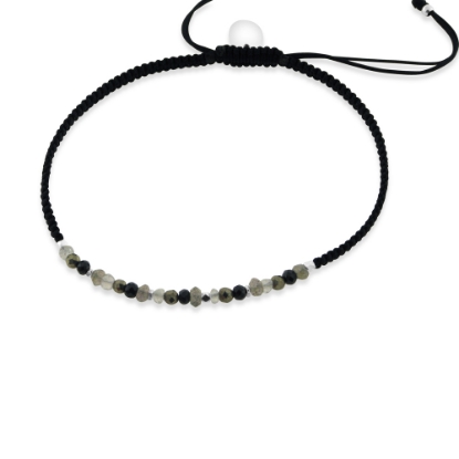 Billede af By Pind Colorful knyttet armbånd sølv sort med bjergkrystal, pyrit og spinel
