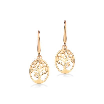 Billede af Ørebøjler Livets Træ oval cubic zir. 8 kt.