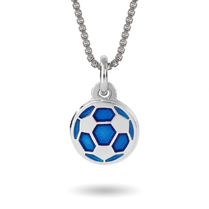 Billede af Pia & Per halssmykke sølv m. fodbold blå emalje 34-38cm