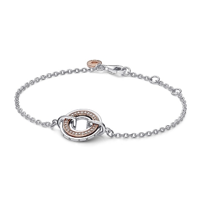 Billede af *Pandora Signature armbånd to-tonet pavéret cirkel sølv + rosa (16-20 cm)
