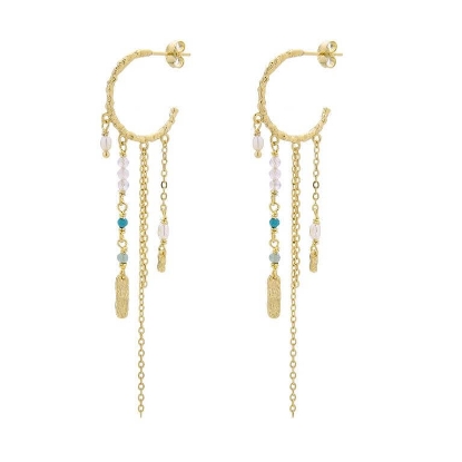 Billede af WiOGA Ragna øreringe forgyldt sølv m. perler og sten