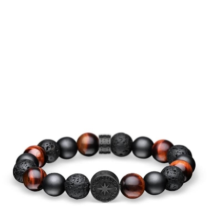 Billede af Bering Arctic Symphony armbånd sort stål m. tigerøje, lavasten & keramik (180-220mm)