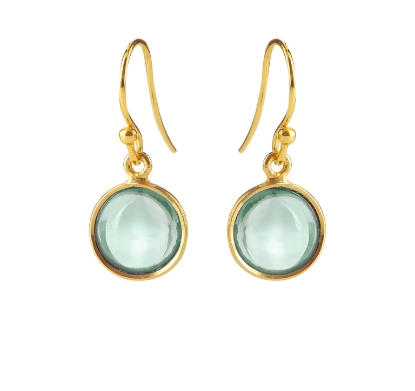 Billede af Susanne Friis Bjørner Ørering sølv forgyldt rund cabochon grøn kvarts 10 mm